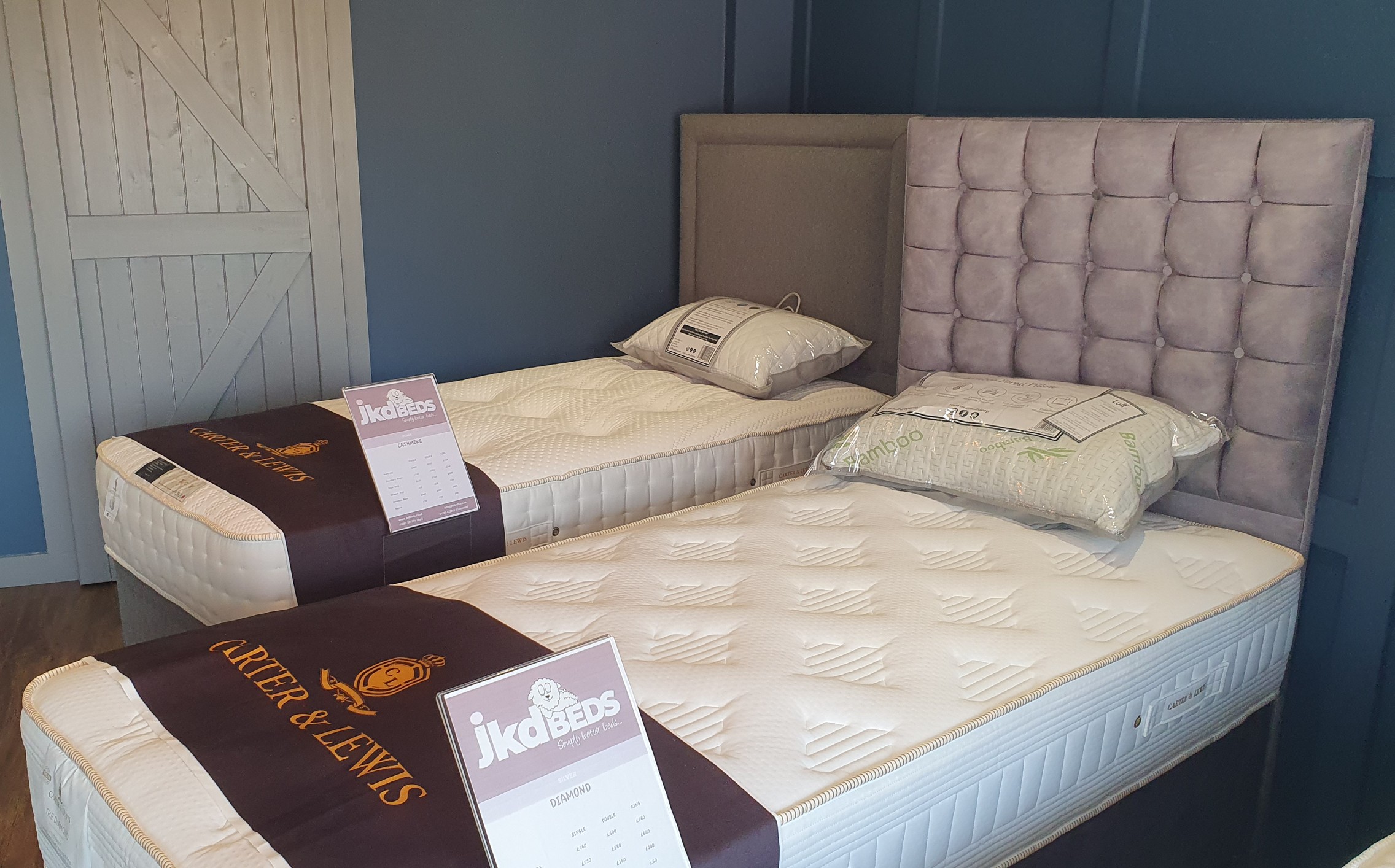 Sample fabrics at JKD Beds